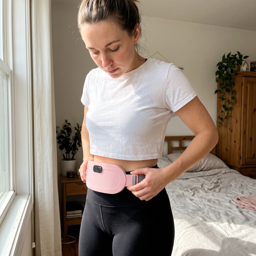 Fastening the Luna Belt around the lower waist