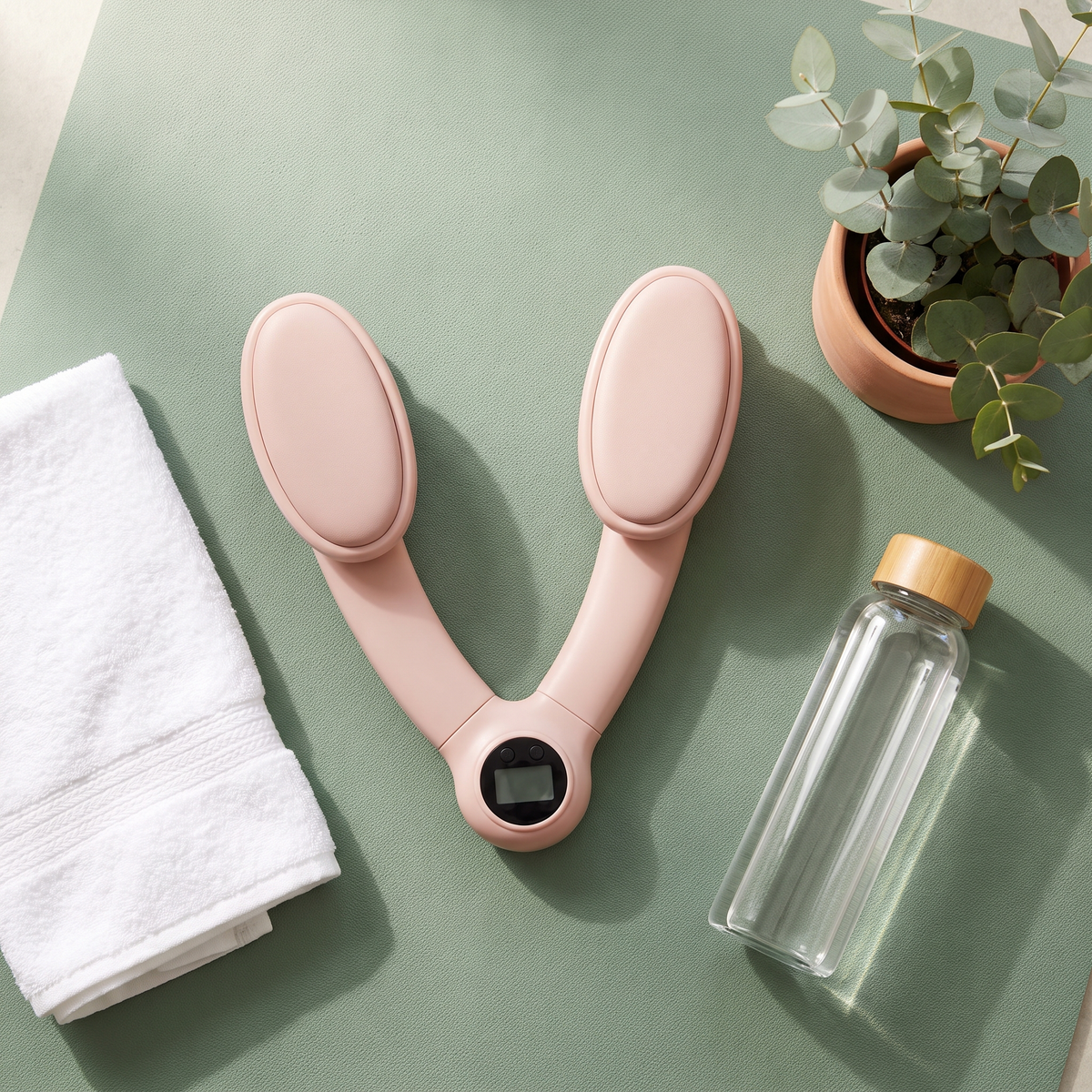 Bloom Trainer flat lay on yoga mat — wellness routine