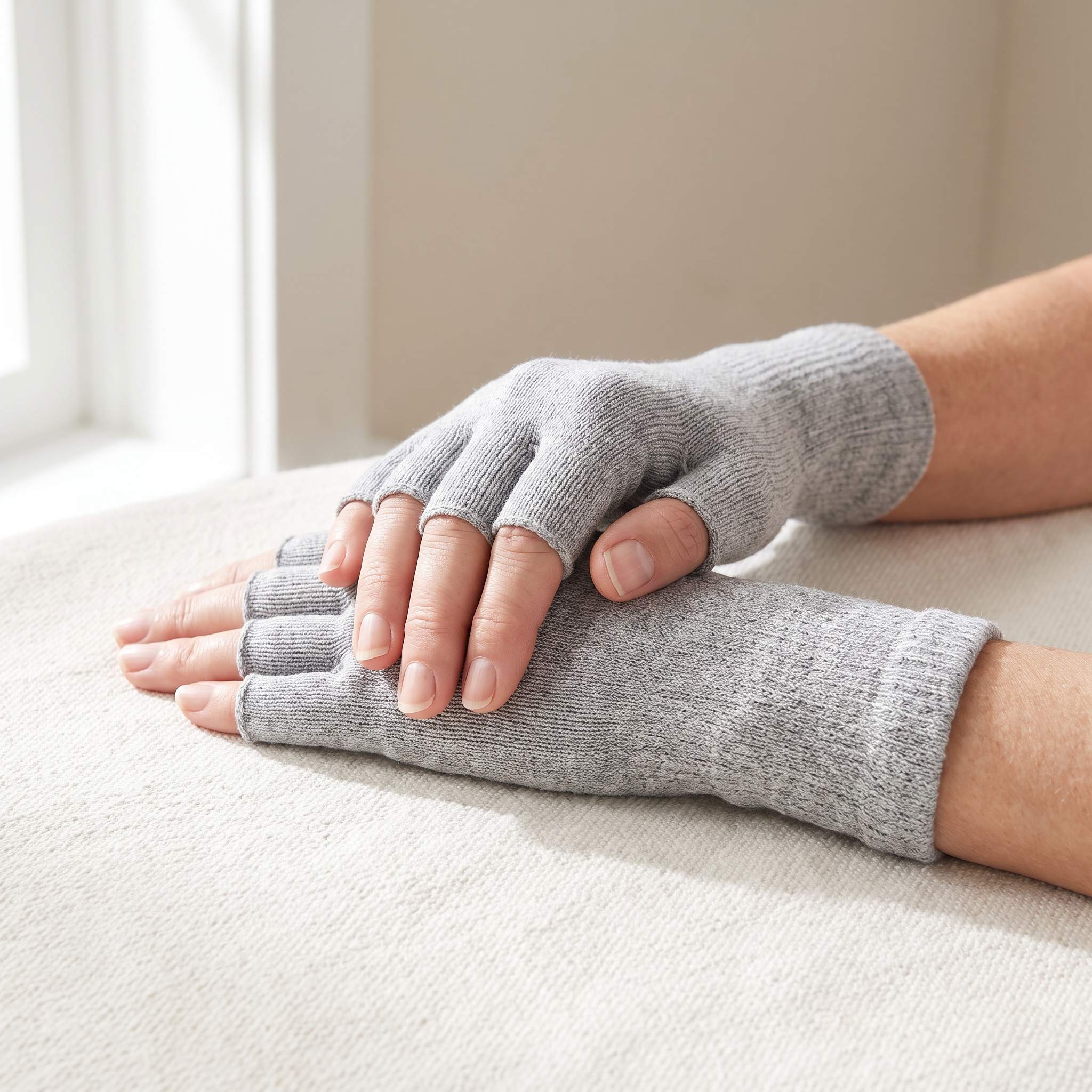 Glovana bamboo compression gloves worn on hands